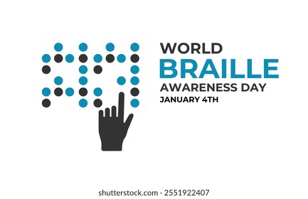 Vector gráfico del Día Mundial del Braille el 4 de enero. Braille ciego por leer un libro. Cartel de Anuncio, volante y Plantilla de diseño de fondo. Ilustración vectorial. Eps 10.