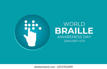 Vector gráfico del Día Mundial del Braille el 4 de enero. Braille ciego por leer un libro. Cartel de Anuncio, volante y Plantilla de diseño de fondo. Ilustración vectorial. Eps 10.