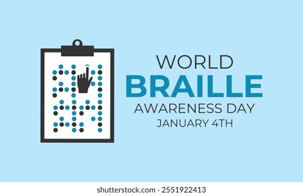 Vector gráfico del Día Mundial del Braille el 4 de enero. Braille ciego por leer un libro. Cartel de Anuncio, volante y Plantilla de diseño de fondo. Ilustración vectorial. Eps 10.