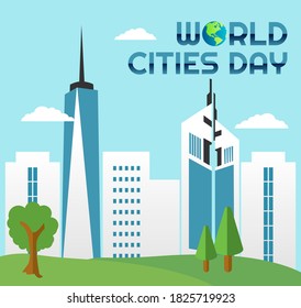 Vector graphic of world cities day good for world cities day celebration. flat design. flyer design.flat illustration.