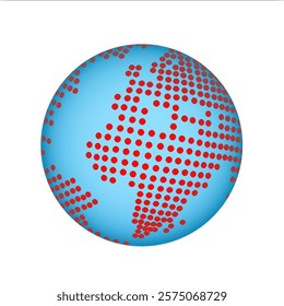 Vector graphic of world globe with red dot shape and blue sea. Illustration made January 22nd, 2025, Zurich, Switzerland.