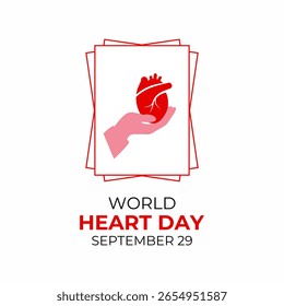 Vector graphic of World heart day with red heart  background template. A concept for healthcare and medicine. Realistic ribbon Pulse line with heartbeat monitor. Banner poster, social media design.
