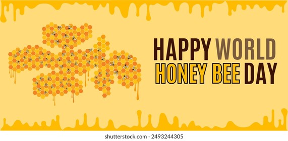 Vector graphic world honey bee day 4k Vector graphic of little bees and honeycomb vector art background