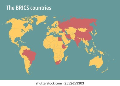 Vector gráfico del mapa mundial que destaca a los países miembros de los BRICS