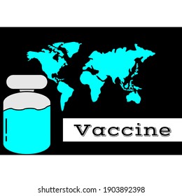 gráfico vectorial del mapa mundial y botella de la vacuna