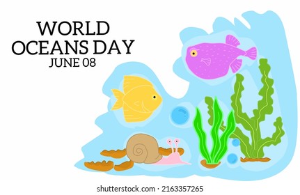 Vector graphic of world oceans day for world oceans day celebration. flat design. flyer design. flat illustration. Banner design. June 08.