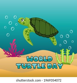 vector graphic of world turtle day good for world turtle day celebration. flat design. flyer design.flat illustration.	