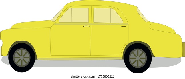 Vector graphic yellow, retro cab on white background with black Taxi sign
