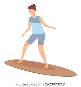 Vector graphic of a young woman practicing her balance on a surfboard
