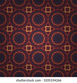 Vector graphical abstract seamless pattern in magenta, gray and red colors with medallions, mandala, flowers, geometric elements.