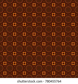 Vector graphical abstract seamless pattern in brown, red and orange colors with medallions, mandala, flowers, geometric elements.