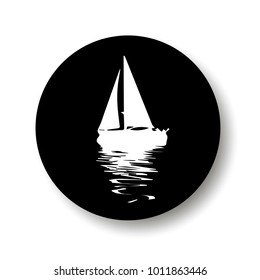 Vector. Graphical black representation of silhouette a sailboat. Stylized decorative image. Logo, symbol