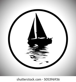 Vector. Graphical black representation of silhouette a sailboat. Stylized decorative image. Logo, symbol