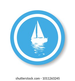 Vector. Graphical blue representation of silhouette a sailboat. Stylized decorative image. Logo, symbol