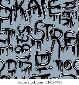 vector graphical street art graffiti pattern. unusual texture effect, Words, letters, stains, drops, dripping paint background.
