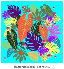 las hojas tropicales gráficas vectoriales con un brillante patrón de textura en el estilo de arte pop, moderno fondo de verano de la impresión. hojas divididas, philodendron, hojas monsteras