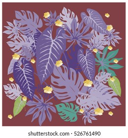 vector graphical tropical leaves bright pattern with vibrant texture in pop art style, modern summer background allover print. split leaf, philodendron, monstera leaves