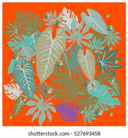 folhas tropicais gráficas vetoriais padrão brilhante com textura vibrante em estilo pop art, fundo de verão moderno allover print. folha dividida, philodendron, folhas monstera