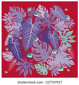 vector graphical tropical leaves bright pattern with vibrant texture in pop art style, modern summer background allover print. split leaf, philodendron, monstera leaves