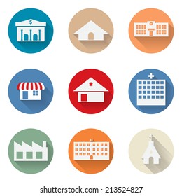 vector of graphical urban building flat design icon