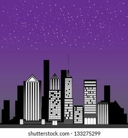 vector graphical urban cityscape. vector night city illustration.