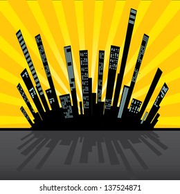 vector graphical urban cityscape. vector orange city illustration.