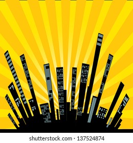 vector graphical urban cityscape. vector orange city illustration.