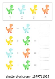 Vector graphics of 10 EPS. Cute and colorful dinosaurs. A game for children. Child development. Printout for preschoolers. Puzzle, classes, riddle, logic game for the development of innate.