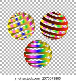 Vector graphics. 3D symbol, logo. On a transparent background, three volumetric empty spheres in rainbow colors.