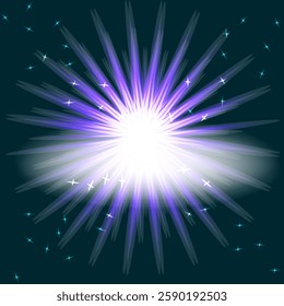 Vector graphics. Abstract background. Space. On a dark blue background a bright glowing star.