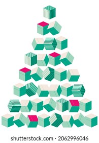 Vector graphics - abstract Christmas tree made of levitating gift boxes. Concept holiday card
