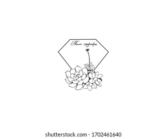 Vector graphics, abstract flower black and white, indoor plant