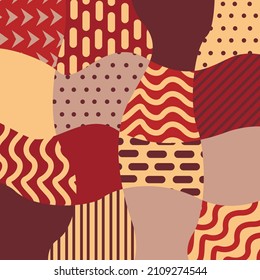 Vector graphics are an abstract pattern with patches, circles and curved lines of trending brown colors. Concept digital print