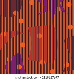 Vector graphics are an abstract pattern with vertical straight lines and chaotic spots and circles of brown colors. Concept - modern art and print