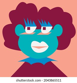 Vector graphics - an abstract portrait of a beautiful woman made of simple geometric shapes of trendy colors. Concept-naive art