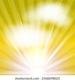 Vector graphics. Abstraction. In the bright rays of the sun, two light clouds.