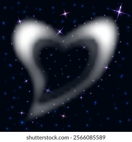 Vector graphics. Abstraction. In the dark blue sky there are many bright stars and a cloud in the shape of a heart.
