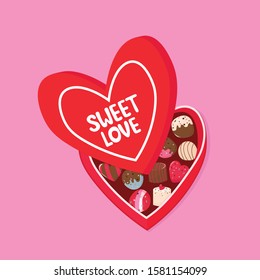 Vector graphics. Adorable, cute illustration of candies box. Valentine's Day gift box. 