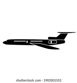 Vector graphics aircraft icon, black, isolated on white background. Flat design.