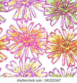 Vector graphics, artistic, stylized image of a seamless pattern watercolor chicory