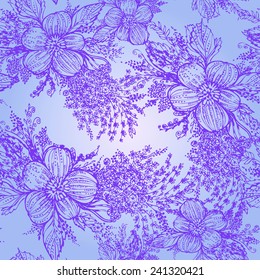 Vector graphics, artistic, stylized seamless pattern  background watercolor with flowers and leaves. Pattern and  background are on separate layers. EPS 10.