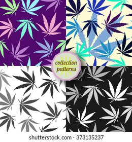 Vector graphics, artistic, stylized  seamless pattern with the image of the leaves of cannabis. can be used for fabric design, wallpaper, wrapping papers.
