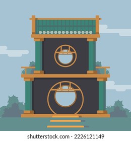 Vector graphics. Asian theme. Banner poster. Background for your idea. A small house.