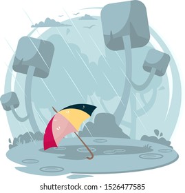 Vector graphics, autumn, umbrella in the rain in the park, background