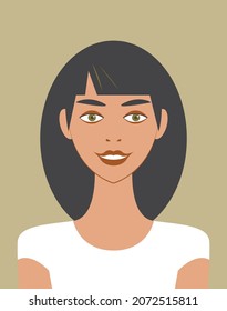 Vector graphics - Avatar of a beautiful young smiling brunette woman close-up with beautiful makeup of trendy colors isolated