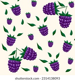 Vector graphics. background with blackberries. purple blackberry with green leaves