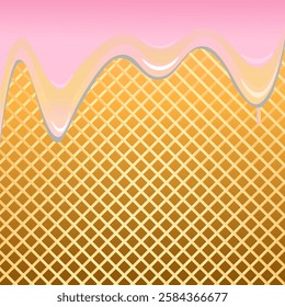 Vector graphics. Background. Wafer with flowing pink icing.