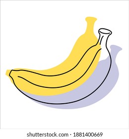 Vector graphics banana with two colors and black line