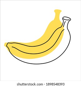 Banana gráfica vectorial con color amarillo y línea negra. Elemento para impresión y decoración. Logotipo, emblema