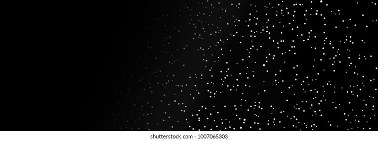 Vector graphics banner. Monochrome pattern of cosmic starry space, map with stars or dots on night sky. Falling snow on a black background. Decorative endless texture